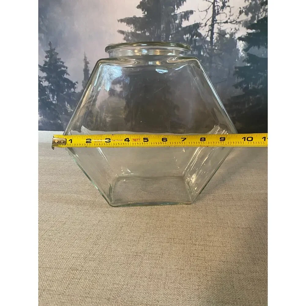 Large Vintage Hexagon Glass Jar Terrarium Canister Vtg 9